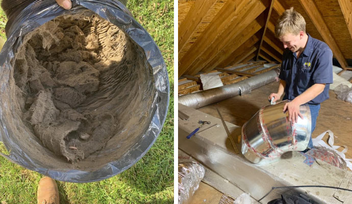 a collage of duct cleaning and duct installation